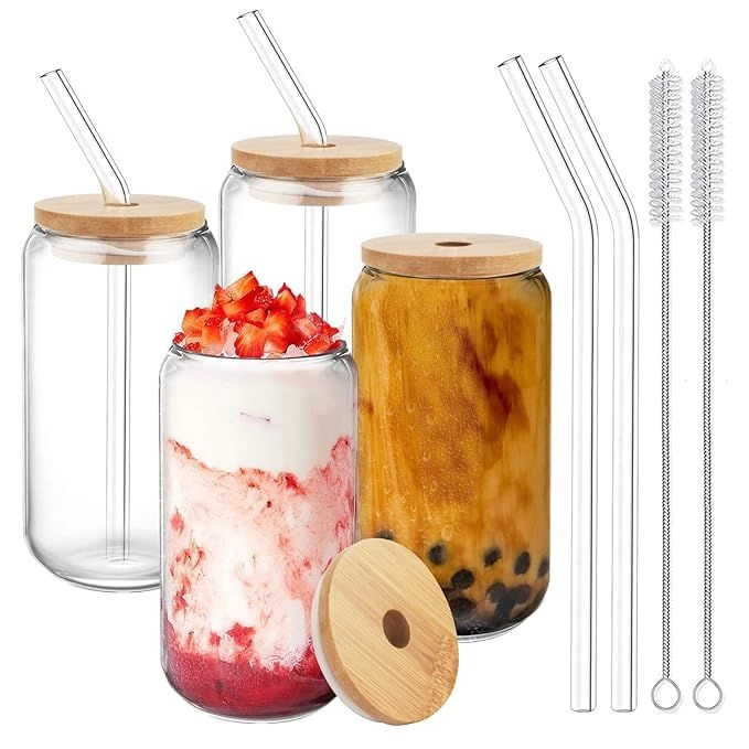 Homes 480 ML Tumbler Mug with Lid and Glass Straw Cup for Adults Girls & Boys- 480ml - Pack of 1 - and Soda Can Shaped Drinking Glasses